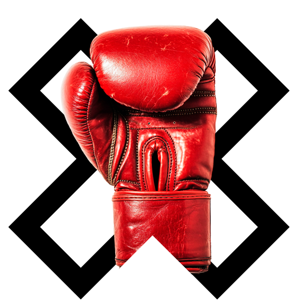 guante de boxeo sobre una X de color negro